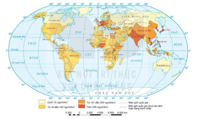 Bản đồ mật độ dân số các nước trên thế giới, năm 2020