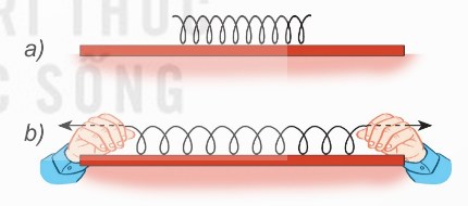 Biến dạng của lò xo: a) lò xo ban đầu; b) lò xo bị kéo dãn