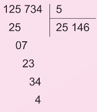 Đặt tính 125734 chia 5 dư 4