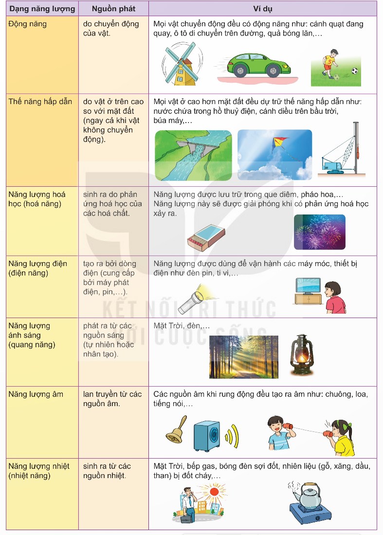 Một số dạng năng lượng thường gặp