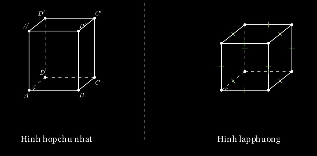 Hình hộp chữ nhật ABCD.A'B'C'D' và hình lập phương