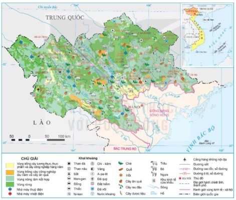 Bản đồ khai thác một số thế mạnh chủ yếu của vùng Trung du và miền núi phía Bắc năm 2024