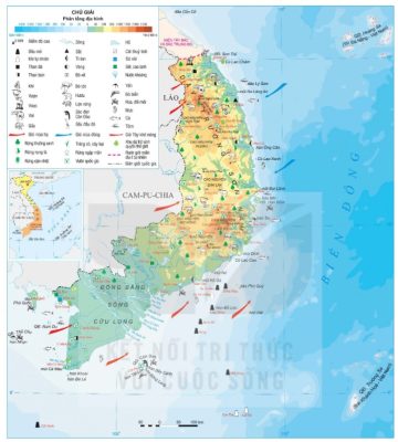 Bản đồ tự nhiên miền Nam Trung Bộ và Nam Bộ