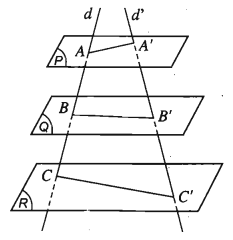 Ba mặt phẳng song song (P), (Q), (R) chắn hai cát tuyến d và d'