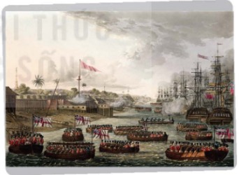 Hải quân Anh tiến vào Y-an-gun (Miến Điện) – tranh vẽ