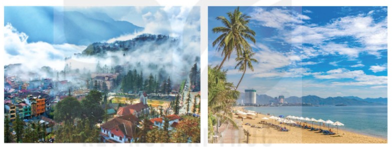 Hình 7.3: Một góc Sa Pa, Lào Cai và Hình 7.4: Bãi biển Nha Trang, Khánh Hoà