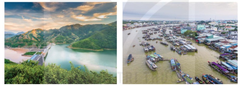 Hình 7.5: Đập thuỷ điện Sơn La trên sông Đà và Hình 7.6: Chợ nổi Cái Răng, Cần Thơ