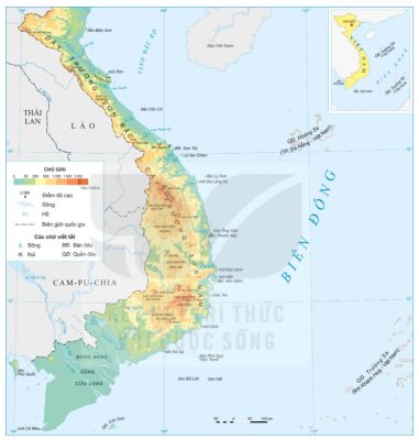 Lược đồ địa hình vùng Trường Sơn Bắc và vùng Trường Sơn Nam