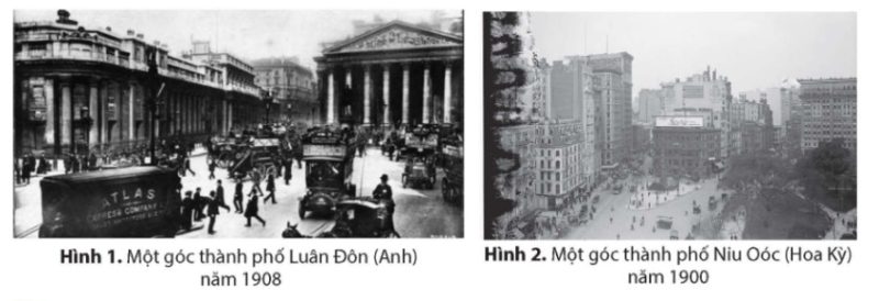 Hình 1: Một góc thành phố Luân Đôn (Anh) năm 1908 và Hình 2: Một góc thành phố Niu Oóc (Hoa Kỳ) năm 1900