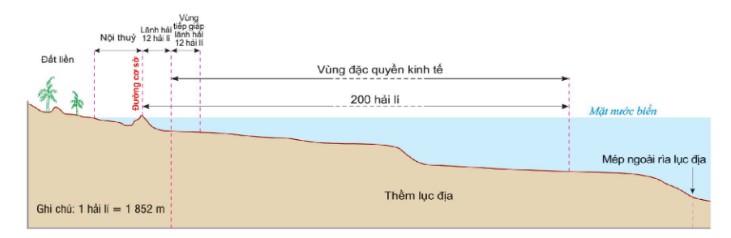 Sơ đồ mặt cắt khái quát các vùng biển Việt Nam