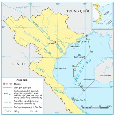 Hình 2.2: Đường phân định lãnh hải, vùng đặc quyền kinh tế và thềm lục địa giữa Việt Nam và Trung Quốc trong vịnh Bắc Bộ