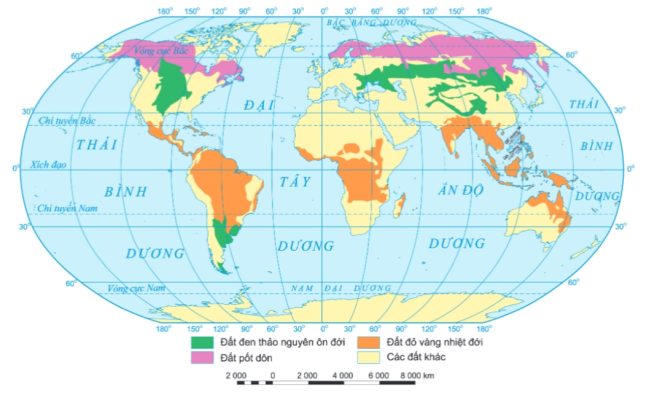 Hình 5 – Phân bố các nhóm đất điển hình trên Trái Đất