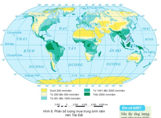 Hình 6 – Phân bố lượng mưa trung bình năm trên Trái Đất
