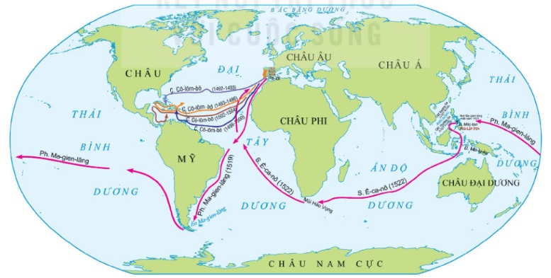 Lược đồ một số cuộc phát kiến địa lí lớn