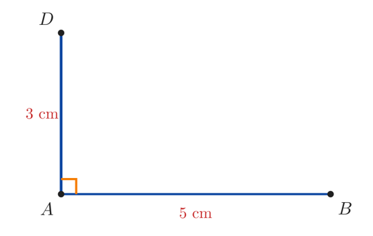 Bước 2 vẽ hình chữ nhật: tại A dựng vuông góc, lấy D sao cho AD = 3 cm