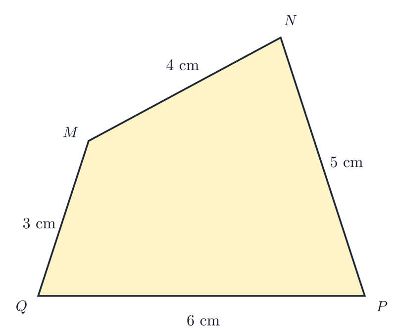 Tứ giác MNPQ có các cạnh 4 cm, 5 cm, 6 cm, 3 cm